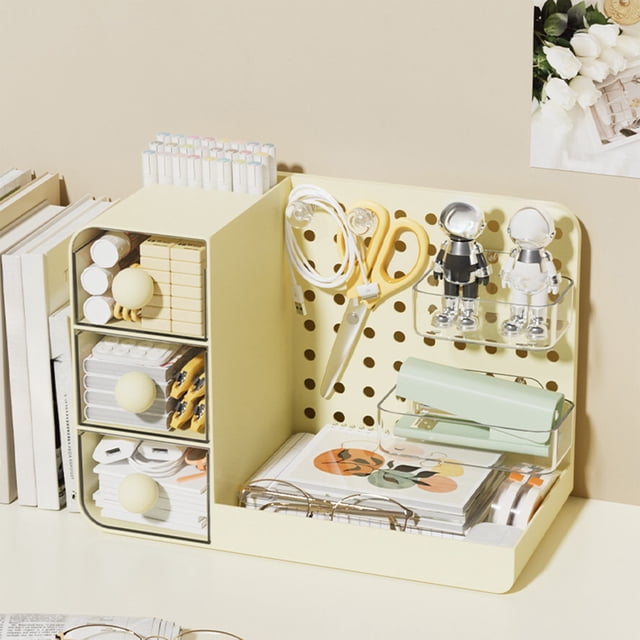 SSZMDLB Desktop Pegboard Organizer Box, Adjustable Storage Rack With Drawers, Multifunctional Desktop Organizer For Stationery, Cosmetics, Office Supplies, Plastic Desktop Storage Box
