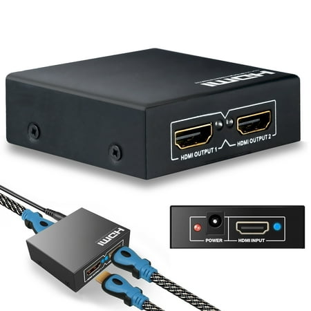 - 1X2 HDMI Splitter, 3D Full HD 1080P One Input To Two Outputs Hub Signal Distributor for Camera XBOX PS4 HDMI De