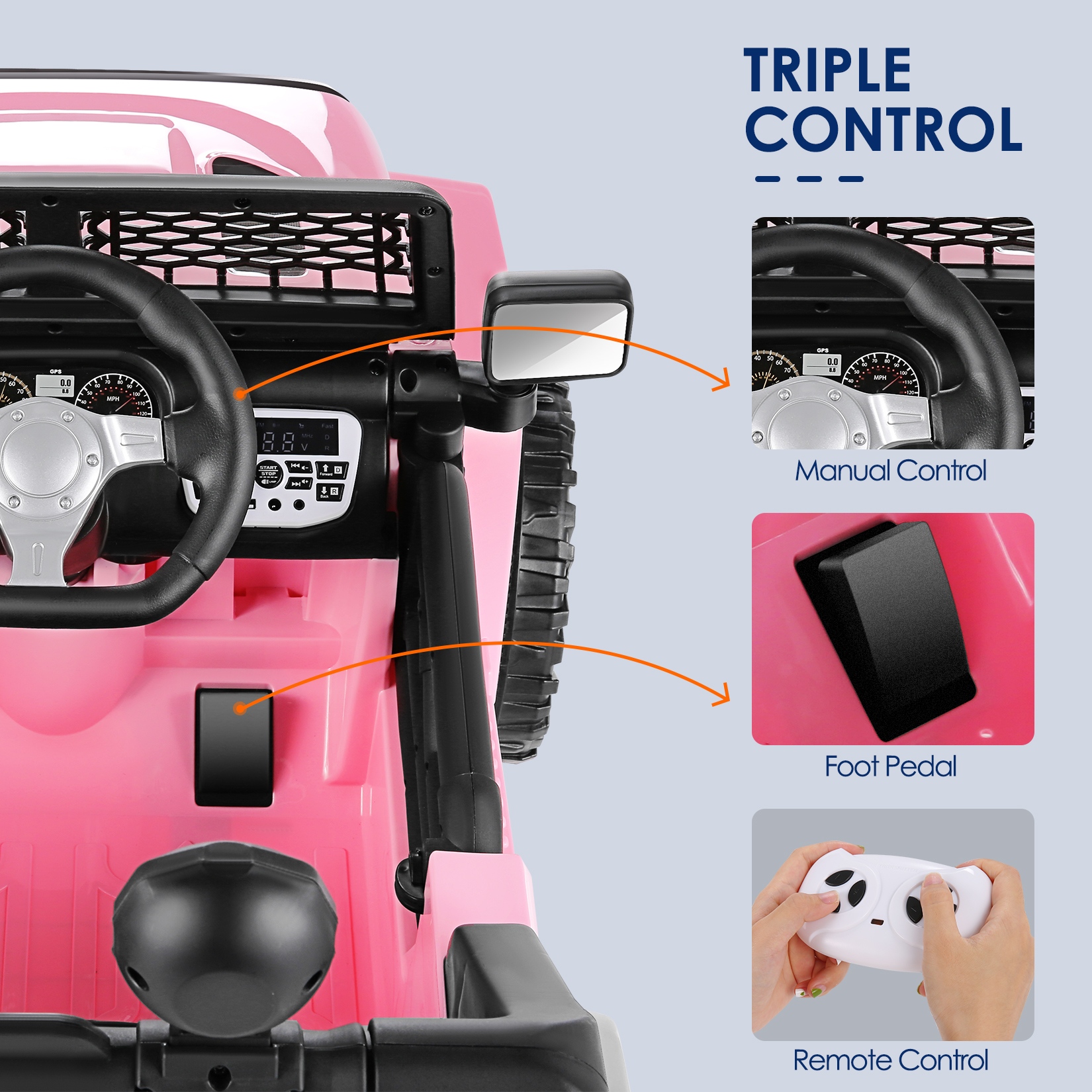 Funcid 12V 7AH Kids Powered Ride on Truck Car with Parent Remote Control, Bluetooth Music, Spring Suspension, LED Lights - Pink
