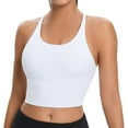 thumbnail image 6 of Sports Bra for Women Crop Tank Strappy Medium Support Padded Yoga Top Criss Cross Open Back Removable Cups for Workout Running White, 6 of 7