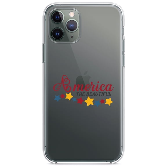 DistinctInk Clear Shockproof Hybrid Case for iPhone 11 (6.1" Screen) - TPU Bumper Acrylic Back Tempered Glass Screen Protector - America the Beautiful Stars