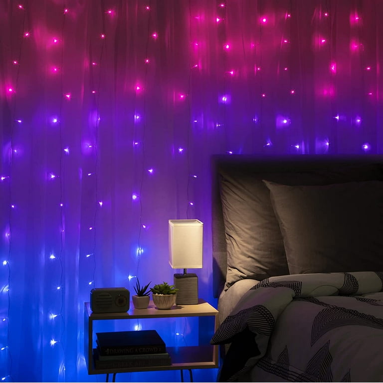 Rainbow Curtain Lights Four Colors 9.8ftx9.8ft LED Curtain String Lights with Hook USB Remote Control 8 Modes for Girls Kids Room Decor Hanging