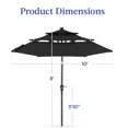 thumbnail image 2 of 10ft 3-Tier Solar Patio Umbrella, Outdoor Market Sun Shade for Balcony, Backyard, Deck, Poolside w/ 24 LED Lights, Tilt Adjustment, Easy Crank, 8 Ribs - Black, 2 of 5
