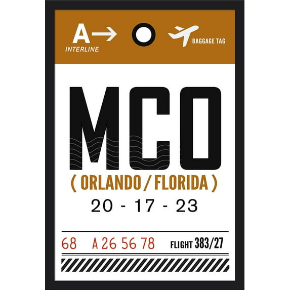 Orlando, Florida - MCO - Luggage Tag - Lantern Press Artwork (24x36 Giclee Art Print, Gallery Framed, Black Wood)