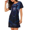 thumbnail image 2 of Honeii Starry Sky Meditating Chimpanzees Print Women's Loose Short Sleeve Nightgown, Soft Cotton Sleepwear, Comfy Loose Fit Pajama Dress for Sleep and Lounge, 2 of 6