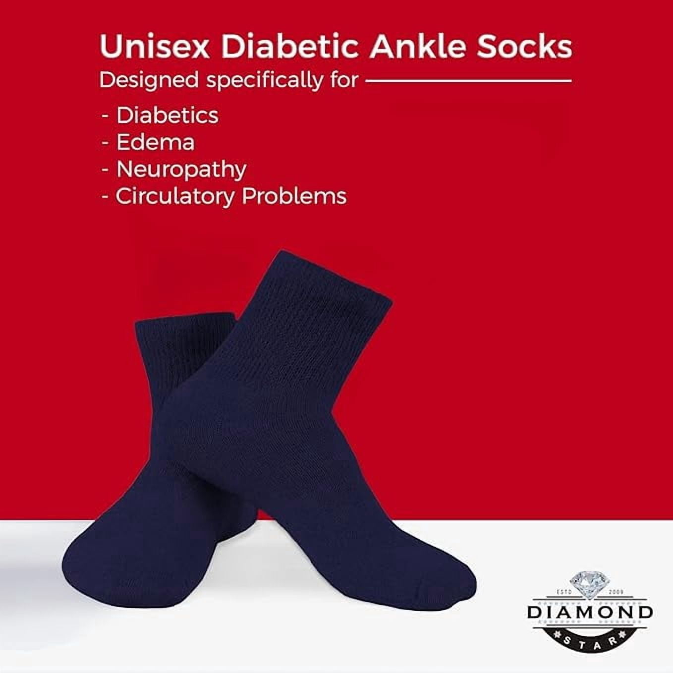 Diamond Star Diabetic Ankle Socks - Non Binding Quarter Socks for Men & Women, Cushion Circulatory Socks (Navy - 3 Pairs, Socks Size 9-11, Fit Women's Shoe Size 5-10)