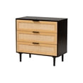 thumbnail image 1 of Baxton Studio Maureen Mid-Century Modern Espresso Brown Wood and Rattan 3-Drawer Cabinet, 1 of 5