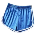 thumbnail image 3 of Hesxuno Women Satin Silk Shorts Elastic Waist Mini Shorts Color Block Casual Lounge Shorts Soft Lightweight Pajama Sleep Shorts Blue M, 3 of 4