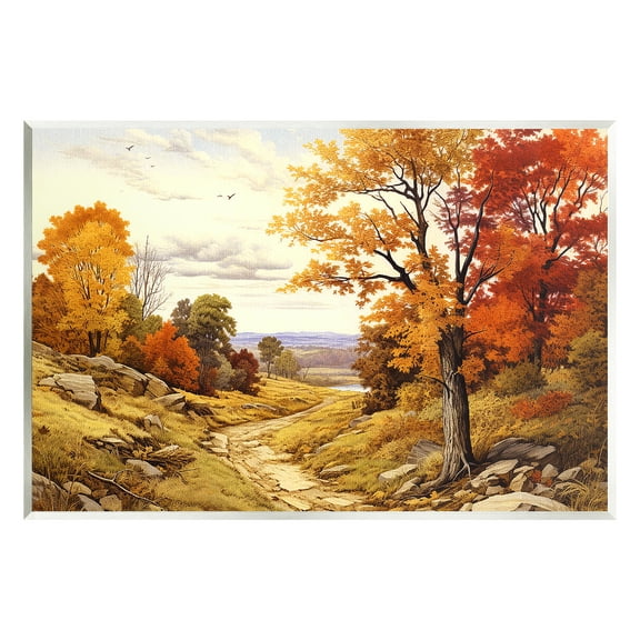 Stupell Industries Classic Fall Foliage Path Landscape Painting Unframed Art Print Wall Art, 19 x 13