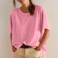 thumbnail image 2 of Camisas de Manga Corta para las Mujeres Casual Cuello Redondo Sólido, Mezcla de Algodón Moda de Verano Blusa Superior, 2 of 9