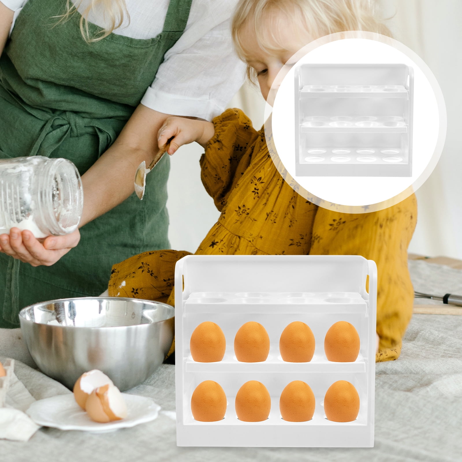 LEXSOMEO Fridge Side Door Egg Rack Refrigerator Egg Storage Holder 3 Layers Egg Organizer Stand