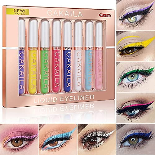 Ensemble de 8 Eyeliners Liquides Mats, Fard à Paupières Mat, Eyeliners Colorés Haute Pigmentation Bleu Rouge Blanc Kit de Maquillage pour Femmes, Eyeliner Longue Durée Imperméable Anti-Bavure (Style 1)