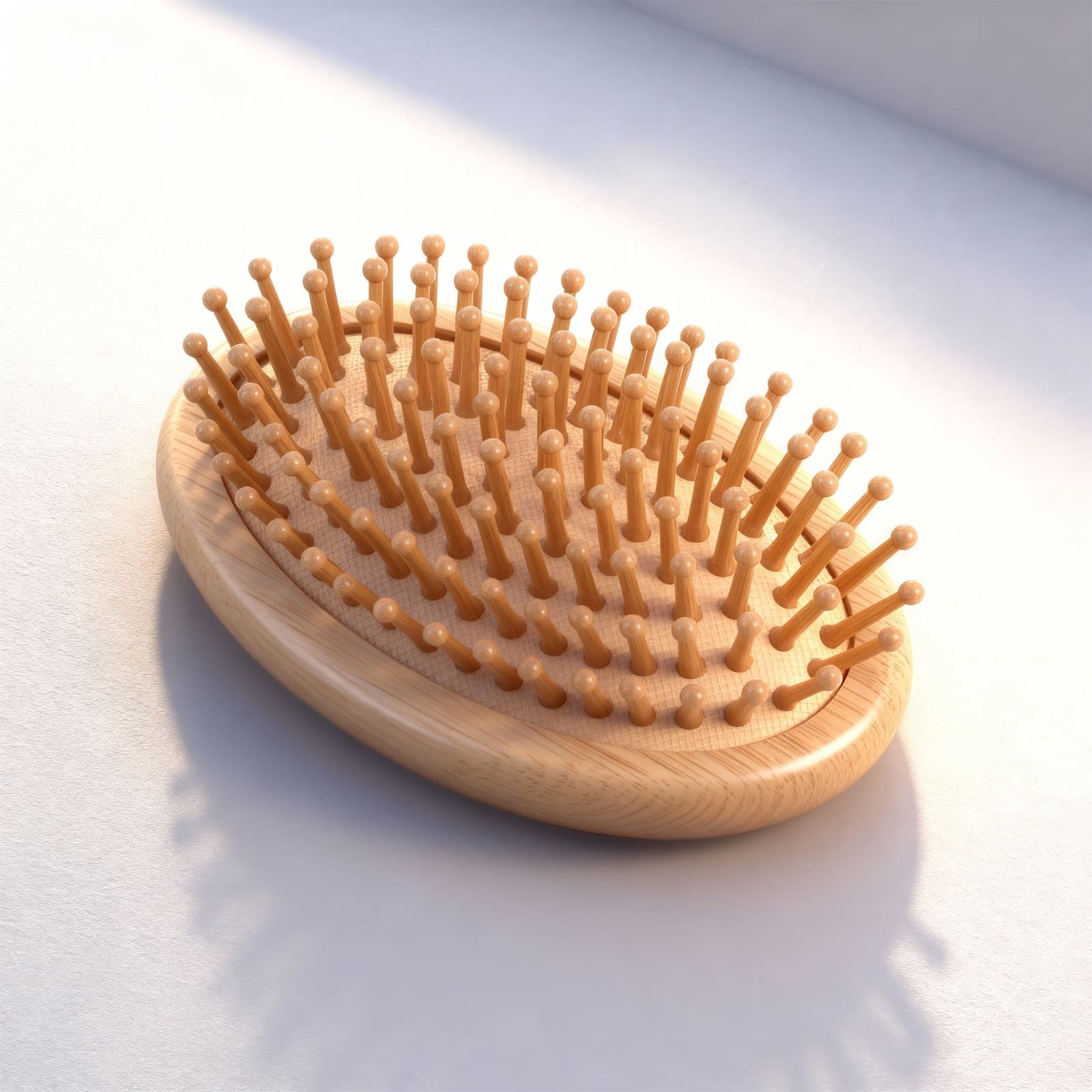 Weloille Natural Beech Wood Scalp Massage Brush, Portable No Handle Detangling Hair Brush for Women, Mini Wooden Bristles Comfortable Scalp Care, 103x68mm