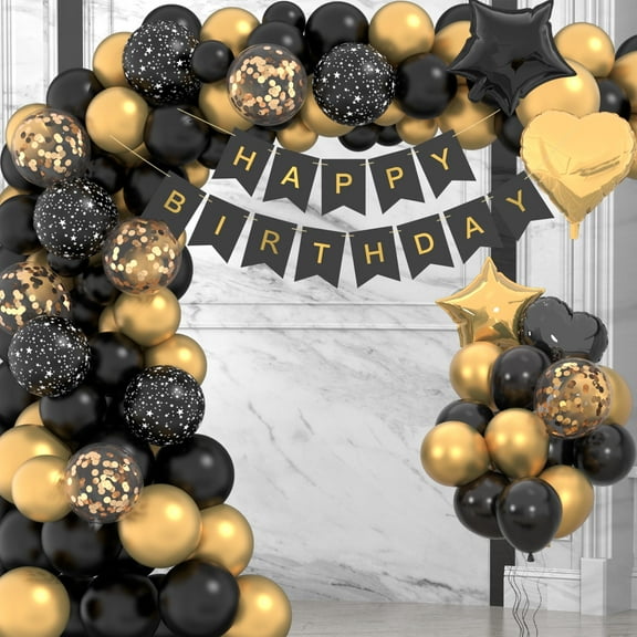 Black and Gold Balloons Confetti Metallic Black Gold Latex Balloons Garland kit for Birthday Graduation Wedding Anniversaries Bachelorette Party Decorations