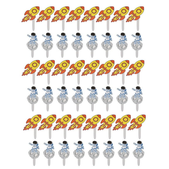 24pcs Space Theme Astronaut Shaped Cake Toppers Paper Cake Picks Cupcake Decor Party Supplies(12pcs Astronaut 12pcs Rocket)