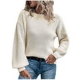 thumbnail image 2 of AOOCHASLIY Sweaters Fall Clearance Fashion Women Solid Color Sleeve Pullove Round-Neck Casual Sweater Tops, 2 of 5