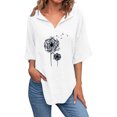 thumbnail image 1 of Gibobby Playera Corte clásico para MujerCamisas con cuello en V y estampado diente león para mujer, blusa manga corta algodón y lino, blusas informales hol(Blanco,M), 1 of 5