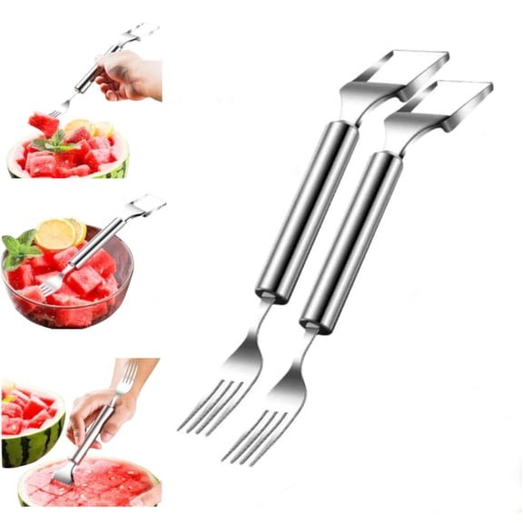 2PCS Watermelon Cutter with Retractable Fork, 2-in-1 Stainless Steel Fruit Cutter Watermelon Cutter Slicer Tool, Melon Slicer Cutter Tool for Home Party Camping Kitchen Gadget