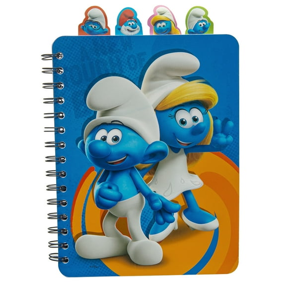 Smurfs 4 Tab Journal Notebook, Spiral Bound, 144 Lined Pages, 8 x 7 inches