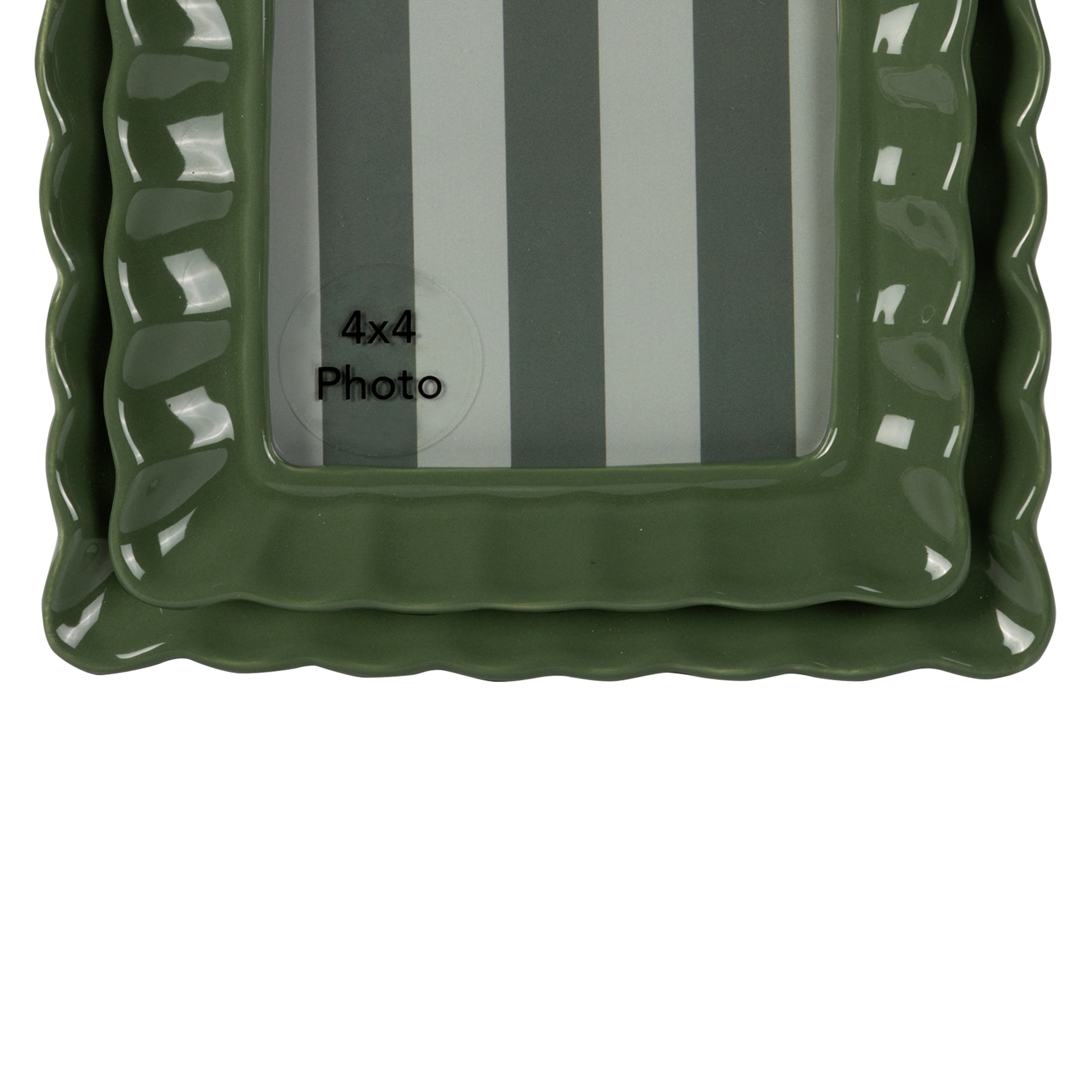 Sterling & Noble Home – 4x4 Picture Frame – Double Ruffle Green Ceramic Tabletop Photo Frame