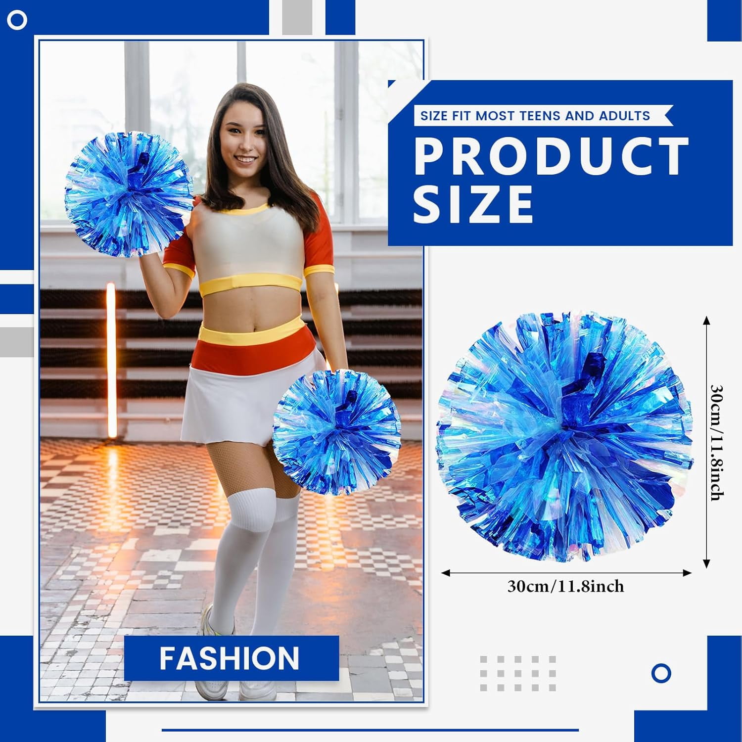 Cheerleader Pom Poms 12 Pack Sports Dance Cheering Plastic Metallic Cheerleading Pom Poms for Kids Adults