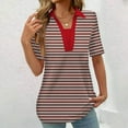 thumbnail image 2 of fatyb Tshirts for Women V Neck Striped Tunic Shirts with Collar Casual Womens Short Sleeve Loose Blouses, 2 of 5