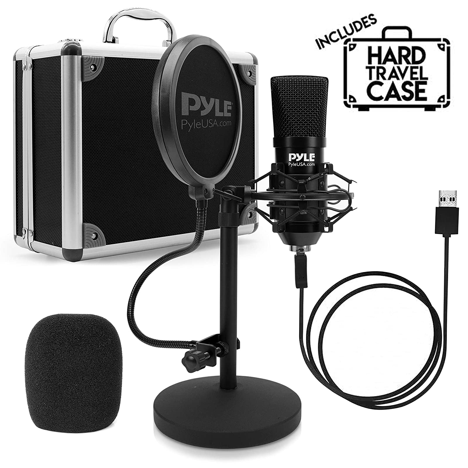 Usb Microphone Podcast Recording Kit Audio Cardioid Condenser Mic W Desktop Stand And Pop Filter For Gaming Ps4 Streaming Podcasting Studio Youtube Works W Windows Mac Pc Pyle Pdmikt1 Walmart Com