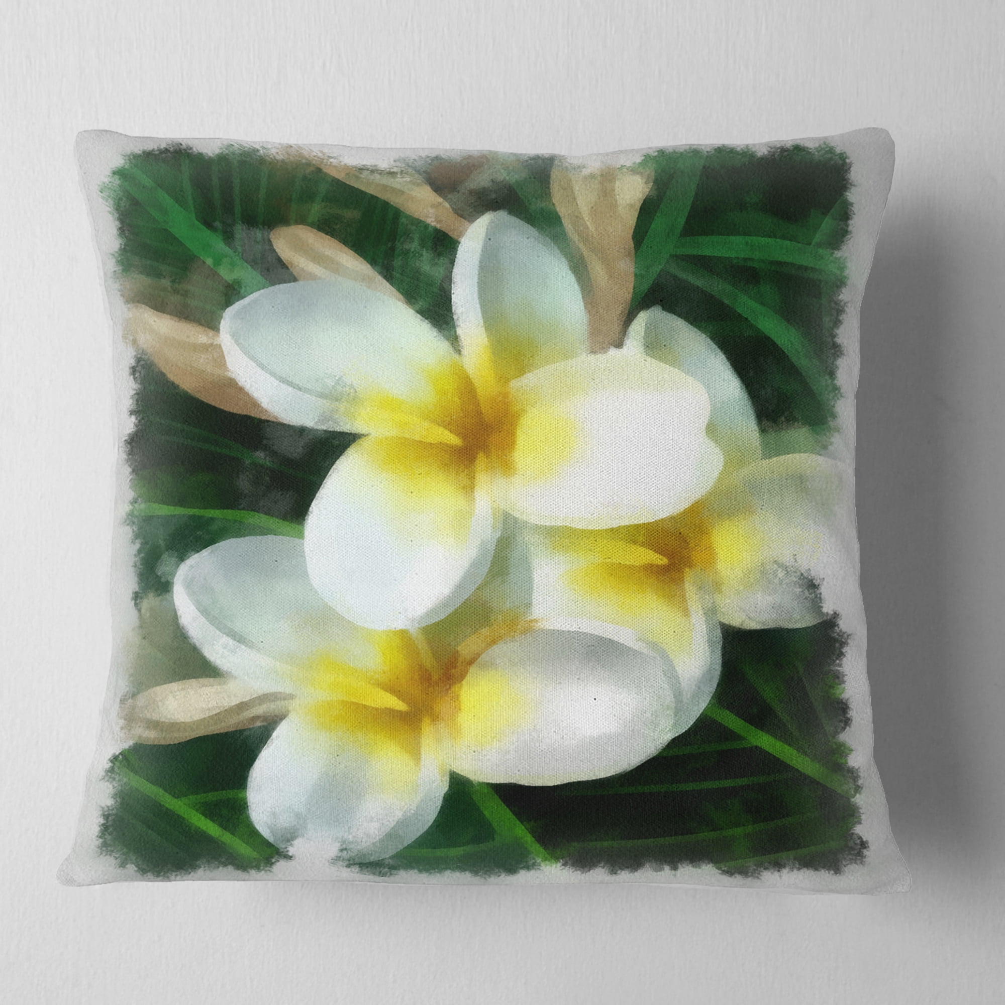 Designart Cute Frangipani Flowers Watercolor - Floral Throw Pillow - 18x18