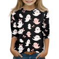 thumbnail image 3 of Ghost Halloween Shirt for Girls Cute Pumpkin Print 3/4 Sleeve T Shirt Halloween Graphic Tee Spooky Season Party Outfit Kids 2026,11-12 Years,Khaki, 3 of 7
