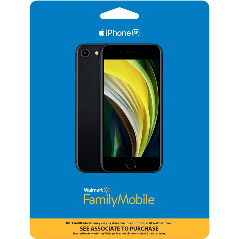 Walmart Family Mobile Apple iPhone SE (2020-2nd Gen), 64GB, Black- Prepaid  Smartphone [Locked to Walmart Family Mobile]