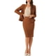 thumbnail image 2 of Conjuntos de trajes para mujeres INSPIRE CHIC, atuendos de negocios, blazer peplum sin cuello, falda lápiz formal, conjunto de 2 piezas, marrón, 2 of 6