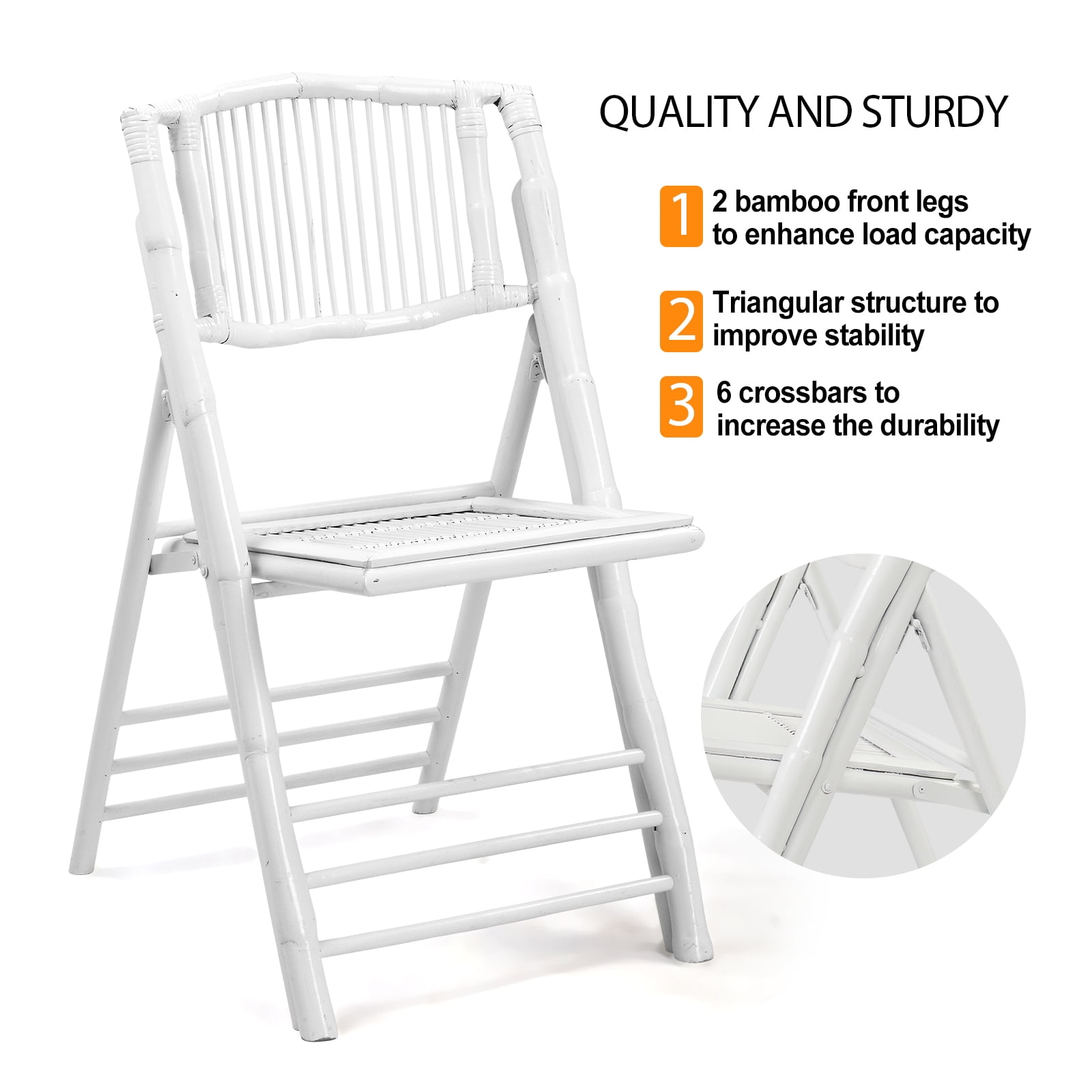 Ktaxon 4Pcs Bamboo Folding Chair,  Comfortable Seat for Indoor Outdoor Patio Porch Wedding  Party Event, White