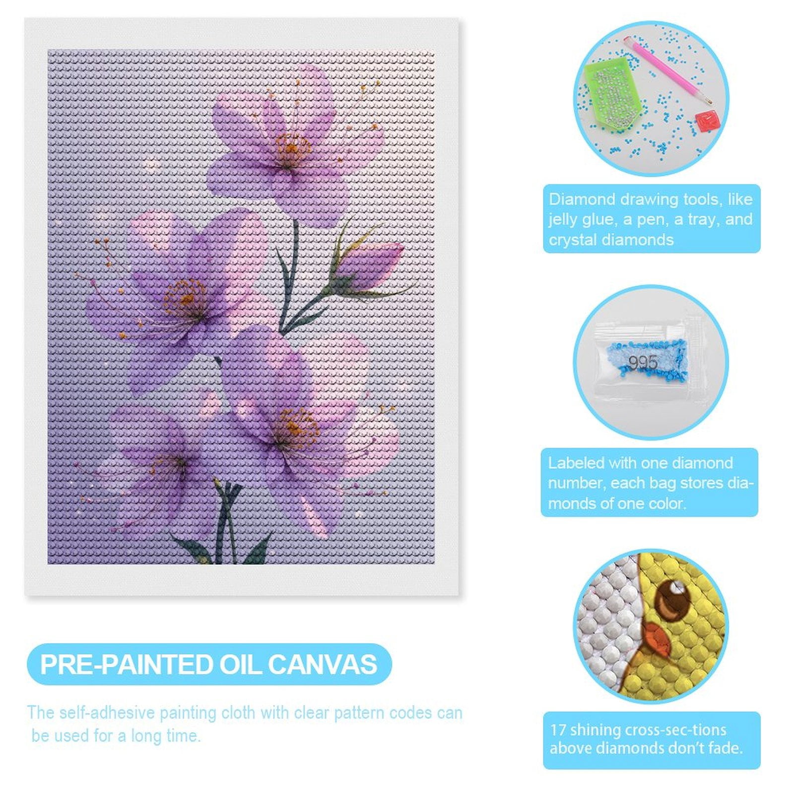 Diamond Art Kits for Adults, Petals Lavender Blooms Spring Light 5D Diamond Painting Kits for Adults Beginners, DIY Full Drill Diamond Painting, Gem Art and Crafts 12x16