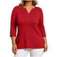 thumbnail image 5 of GERsome Plus Size 3/4 Sleeve T-Shirts for Women V-Neck Loose Fit Casual Trendy Blouses Red L, 5 of 7