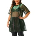 thumbnail image 4 of Agnes Orinda Plus Size Party Tops for Women Sheer Mesh  Holographic Short Sleeve Crew Neck Long Blouse, 4 of 4