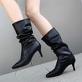 thumbnail image 4 of YLYL Womens Slouchy Mid Calf Boots Stiletto High Heel Leather Booties Pointed Toe Pull on Fall Winter Shoes, 4 of 8