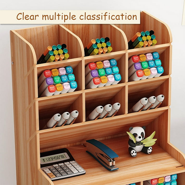 Miuline Wooden Pen Organizer, Multi-Functional DIY Pen Holder Box, Pen  Holder Storage Box Home Office Art Supplies Organizer Storage 