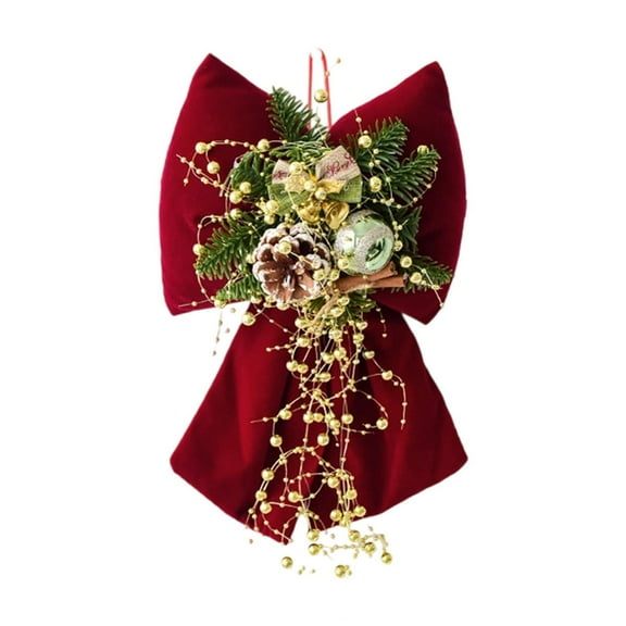 Red Christmas Bow – 7.1x11.8in Large Polyester Holiday Decoration for Tree, Door, Gift Wrap – Festive Indoor & Outdoor Christmas Decor