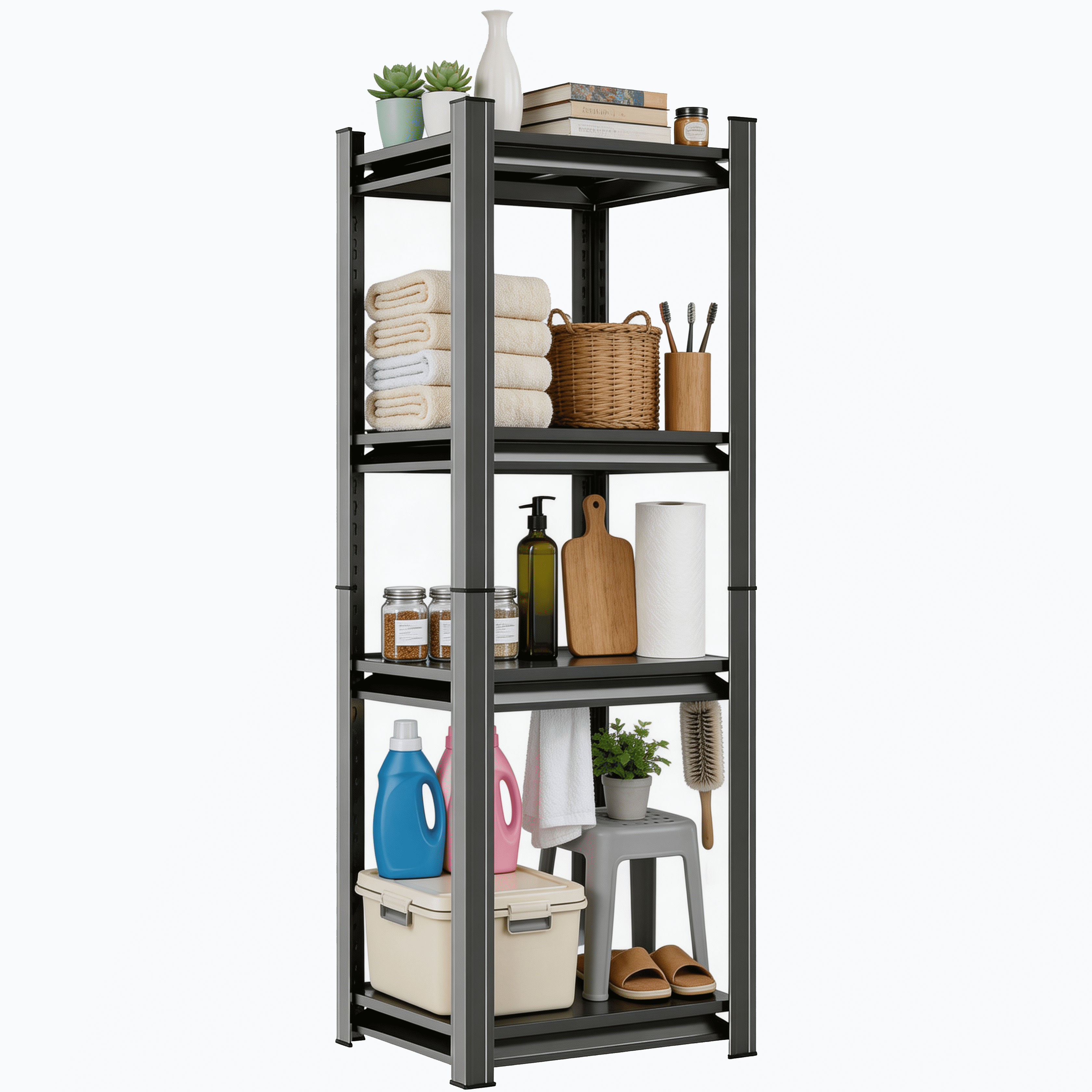 4-Tier Adjustable Metal Storage Shelving Unit, Black Heavy Duty Rack for Garage, Home, Closet & Warehouse