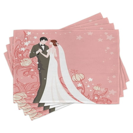 

Ambesonne Pink Place Mats Set of 4 Bride Groom Dancing Floral Standard Size Pink Black White
