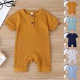 thumbnail image 5 of Zwiiyzr 2025 0-2T Toddler Baby Girls Boys Round Neck Short Sleeve Solid Color Romper Bodysuits Unisex Soft One-Piece Outfit Navy, 5 of 5