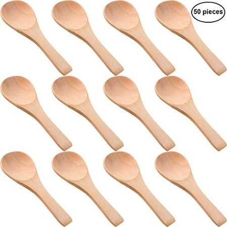 

50 Pieces Small Wooden Spoons Mini Nature Spoons Wood Honey Teaspoon Cooking Condiments Spoons for Kitchen Seasoning Oil Coffee Tea Sugar (Natural Wood Color)