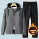 thumbnail image 2 of Sudadera con capucha informal cálida con capucha + pantalones chaqueta polar más gruesa + pantalones 2 piezas conjuntos de chándal de invierno para hombres conjuntos negros rojos y grises, 2 of 4