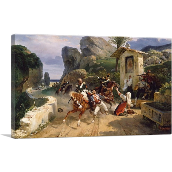ARTCANVAS Italian Brigands Surprised By Papal Troops Canvas Art Print by Horace Vernet - Size: 12" x 8" (0.75" Deep)