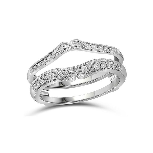 14kt White Gold Womens Round Diamond Ring Ring Guard Wrap Solitaire