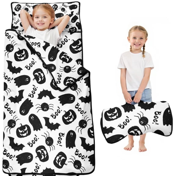 Halloween Ghosts Bats and Pumpkins Toddler Nap Mats for Kids Preschool,50"x20" Sleeping Mat Bag or Kids,Toddler Sleeping Bag,Toddler Nap Mat or Daycare