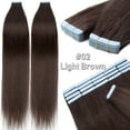thumbnail image 3 of Benehair Human Hair Extensions Tape In Skin Weft Invisible Full Head Thick Brown 100G 40 Pcs 12"-24" for Woman US, 3 of 13