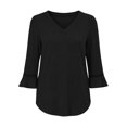 thumbnail image 2 of Bosfbaoi 3/4 Bell Sleeve Tops for Women Solid V Neck Hollow Trim Casual Blouses, 2 of 7
