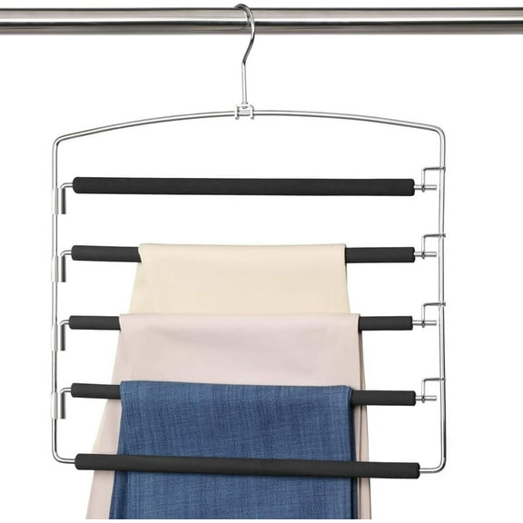 LQQBOX Pants Hangers Non Slip Space Saving Hangers Multi-Layer Swing Arm Pants Hanger Stainless Steel Space Saver Hangers Closet Storage Organizer for Jeans Trouser Slack Clothes (Black)
