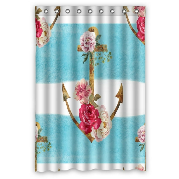 PHFZK Nautical Theme Shower Curtain, Watercolor Blue ...